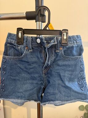 Girls Blue Denim Heart-Accent Shorts